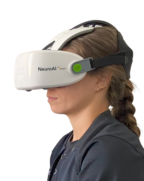 Patient wearing Spryson eye-tracking goggles